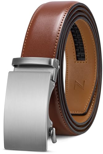 Zitahli Belt Men,Leather Ratchet Belt for Men Dress Casual Every Day with Adjustable Buckle,Trim to Fit For Gift Size 34"-40"