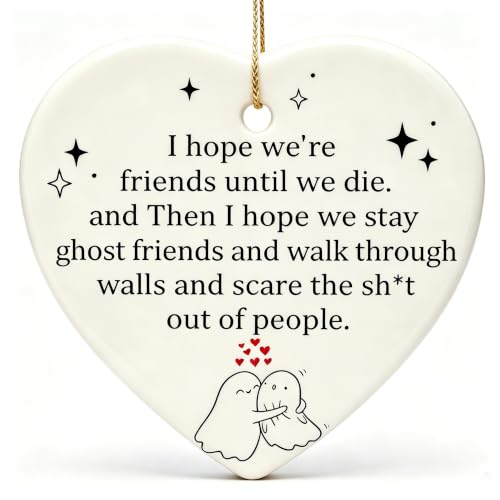 Image of Ceramic Heart Ornament for Women, Friendship Bestie Birthday Present, Hanging Decoration for Christmas Anniversary Graduation Retirement, Funny Thank You Keepsake Gift