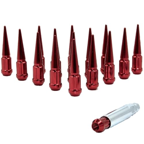 Image of Wheel Accessories Parts 20 Pcs 1 /2 inch-20 Thread Spike Spline 3.35 inch Long Lug Nuts Red Car Spline Hex Fits Ford 1964-2014 Mustang