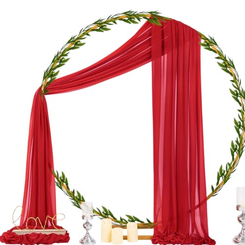 Image of Socomi Red Sheer Wedding Arch Draping Fabric 29 inch x 20Ft 2 Panels Outdoor Curtain Drapes Extra Long for Bridal Baby Shower Ceremony Birthday Party Decor