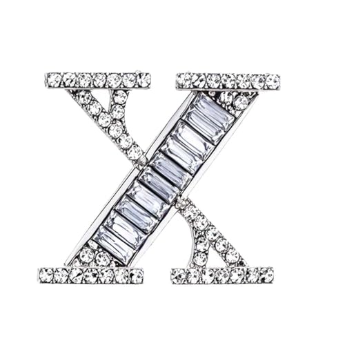 Image of Letter Brooch Pins Initial Rhinestone Brooch for Women Crafts, Silver Plated Metal A-Z 26 Letters Rhinestone Crystal Lapel Pin Brooches