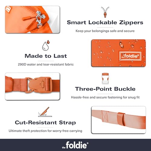 The Foldie Foldable Crossbody Bags for Women & Men - Anti-Theft RFID-Safe Fanny Pack with Smart Lockable Zippers and Cut-Resistant Strap - Lightweight Waist Pack for Travel & Everyday Use - Orange - Thumbnail 4
