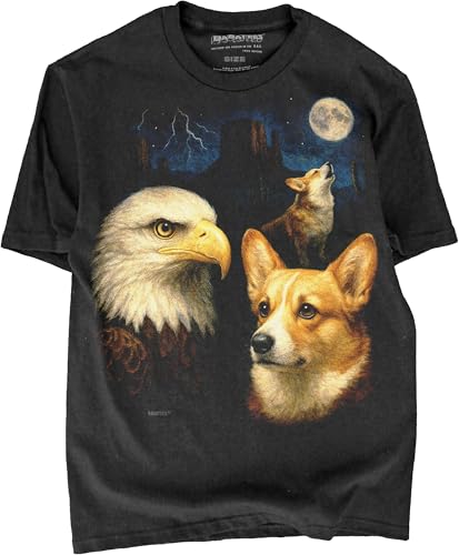 BABATEES Pembroke Welsh Corgi Moonlit Artwork Premium Black Tshirt - 100% Cotton - for Men & Women