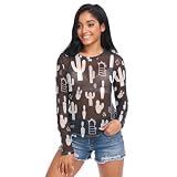 Women's Fashion Mesh Tops Fun Western Cactus Repeat Long Sleeve Sheer See Through Stretchy Blouse O Neck Sexy Shirt Clubwear Party Beach Coverups XXL