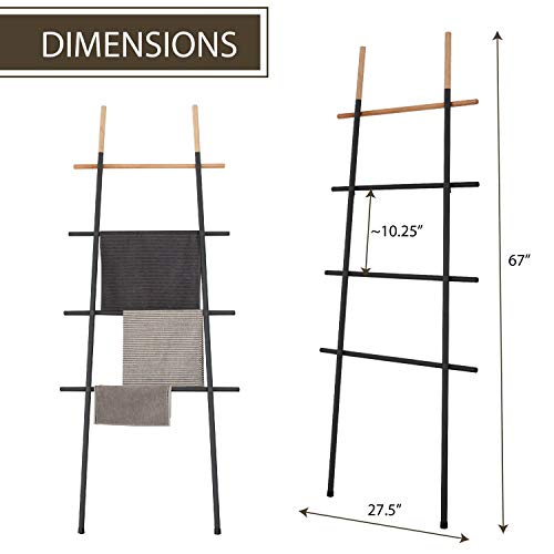 Decorative Blanket Ladder for Living Room Bedroom Bathroom, Black