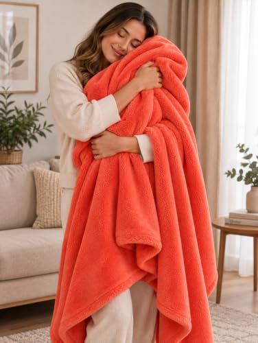 Wellsoft Battaniye Televizyon Battaniyesi Peluş Polar Battaniye Tek Kişilik 170 * 230-Kiremit