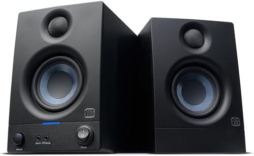 PreSonus Eris 3.5 2nd Gen HD Professional Studio Monitors with 3.5" Woven Composite Woofer, 1" Silk-Dome Tweeter, 50W Class AB Power and Tuning Controls (Auxillary) - Pair (Black)
