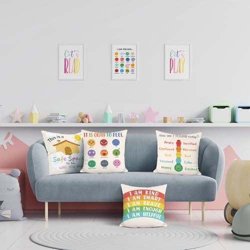 COZZSNUGE Calming Corner Cushion Covers Sun Rainbow Kids Velvety Decorative Pillowcases for Sofa Bed Home Classroom Reading Corner 45 x 45 cm Set of 4