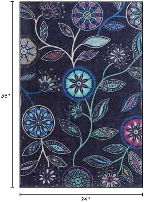 PAGISOFE Door Mat Boho Kitchen Sink Rug, 2x3 ft Machine Washable Small Area Rug, Floral Non-Slip Throw Rug, Indoor Entryway Rugs for Bedside Bathroom Doorway Dorm Entry Laundry Room, Navy Blue/Purple