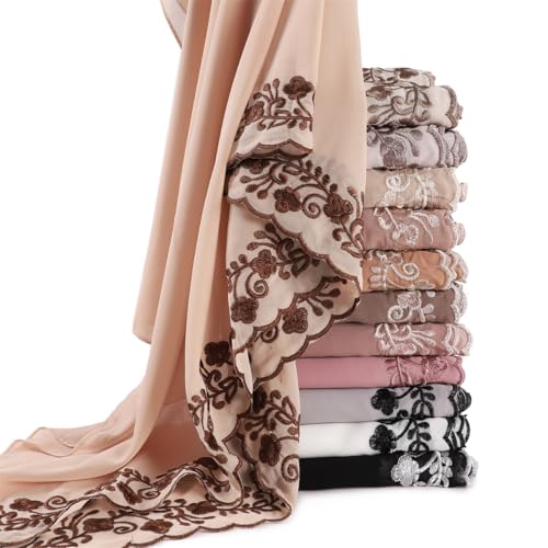 Embroidery Chiffon Hijab Scarf Head Wrap Lightweight Scarves for Women Pashmina Shawls and Wraps for Evening Dresses4