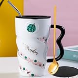 Arawat Groß Tasse 500 ml Teetasse mit Deckel Wassermelone Jumbotasse Keramik Kaffeetasse mit Löffel & Untersetzer Jumbo Kaffeebecher Cute Tasse Kaffee Tee Tasse Geschenk