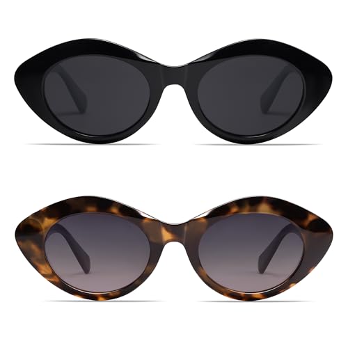 Image of VANLINKER Polarized Trendy Thick Oval Round Sunglasses for Women Retro Shades VL9825