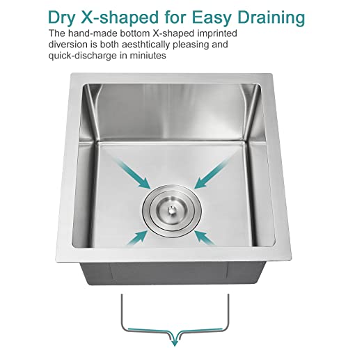 15 Inch Bar Sink, Kinkib 15 X 15 Inch Undermount Bar Or Prep Kitchen Sink, Handmade Single Bowl T-304 Stainless Steel Small Rv Kitchen Sink With Strainer #TOP6