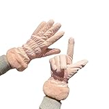 keynoyin Winter Women Riding Warm Cute Touch Screen Gloves, Electric Bike Windproof and Cold Fleece Thick Cotton Gloves - Pink - Bear Logo Gloves - One Size fits All
