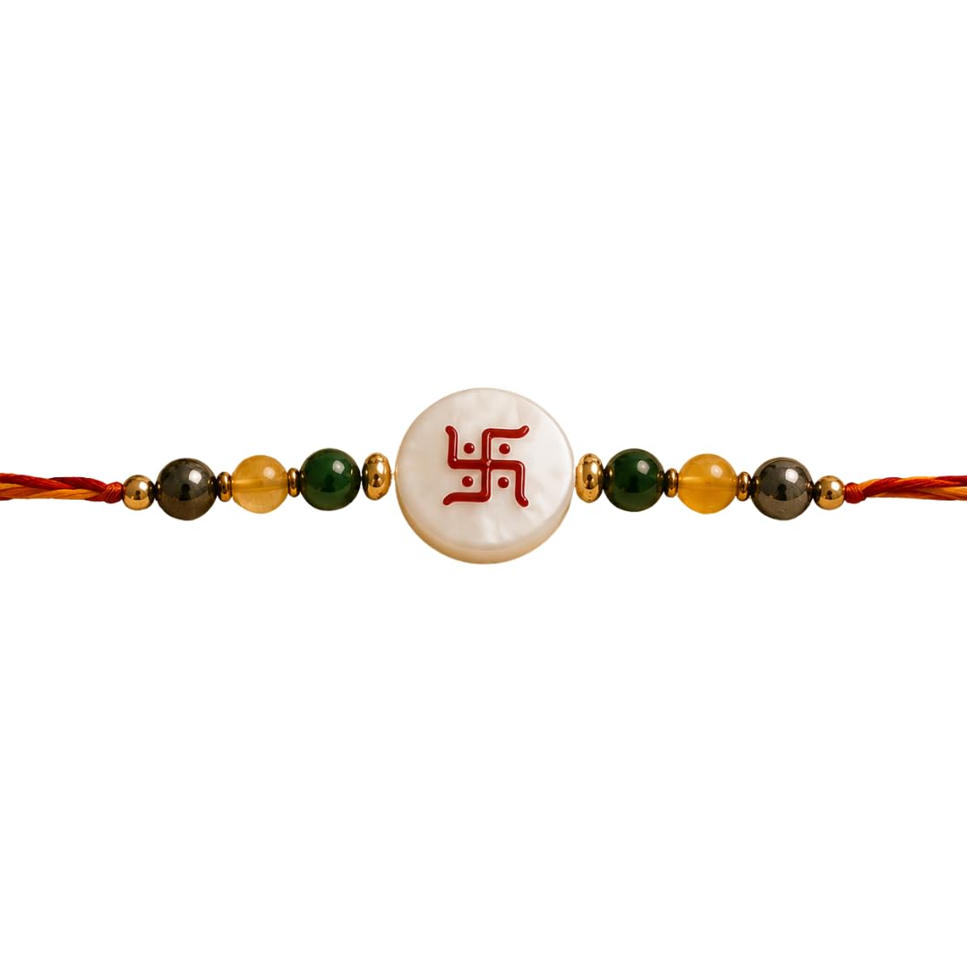 Money Magnet Swastik Rakhi with Mother of Pearl Beads for Brother, Handmade Designer Crystal Spiritual Rakhi | Raksha Bandhan Gift | Lucky Prosperity, Protection & Positive Energy-image-33