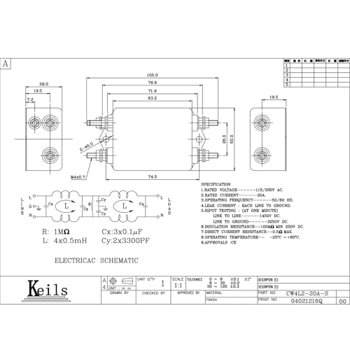 Jin Rong CW4L2-20A-S Noise Suppressor Power Emi Filter Termianl Single-Phase Line-Conditioner Jin Rong Ac 115/250V 20 Amp Cw4L2-20A-S thumb #4