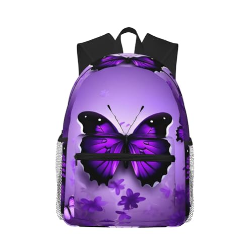 Sac à dos papillons violets avec poches multiples et dos léger