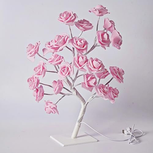 Image of Ulalaza Rose Tree Lighth with 24 LEDs USB Supply Warm Wire Bedside Light with Switch for Home Room Decor