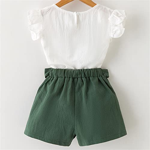 BILIKEYU Little Girls Summer Clothes Prints Ruffle Short Sleeve Shirts and Tie Waisted Baggy Wide Leg Shorts 23