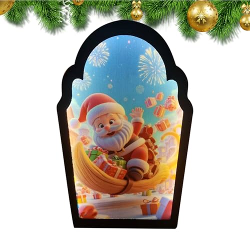 Imtrub ホログラフィックミラー サンタデザイン | 装飾用ミラー LED | ドア ウィンドウ 寝室 浴室 オフィス 学校 休日 クリスマス 投影装飾オーナメント