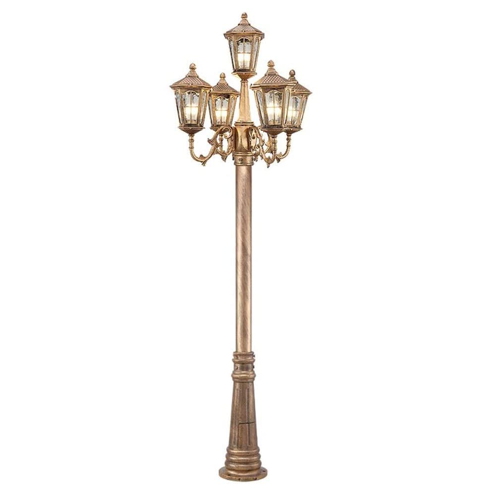 QUSYZD Strong Durable European 5-Lights Traditionaloutdoor Floor Lamp E27 Vintage Glass Garden Villa Park Pillar Post Lamp Lawn Ip55 Waterproof Landscape High Pole,250cm