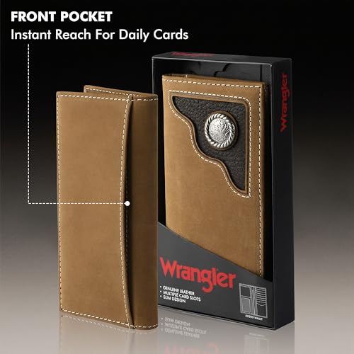 Wrangler Genuine Leather Bifold Wallet for Men - Long Wallets | Western Rodeo Wallets for Men with Extra Capacity & Gift Ready2