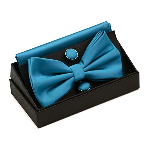 Image of GUSLESON Men's 3-pc Solid Color Bow Tie Gift Set - Double‑Fold Pre-Tied Bow Tie, Pocket Square, Cufflinks - Wedding Formal Party