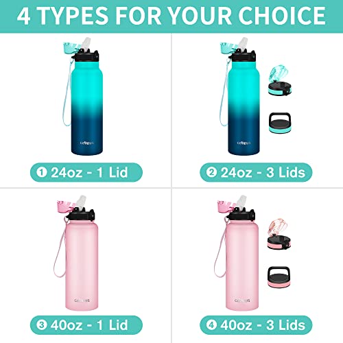 Goppus 24 Oz Insulated Water Bottle With Straw Stainless Steel Sports Water Cup Flask With 3 Lids (Straw, Spout And Handle Lid) Wide Mouth Resusable Metal Water Bottles For Men Women Camping Hiking #TOP1