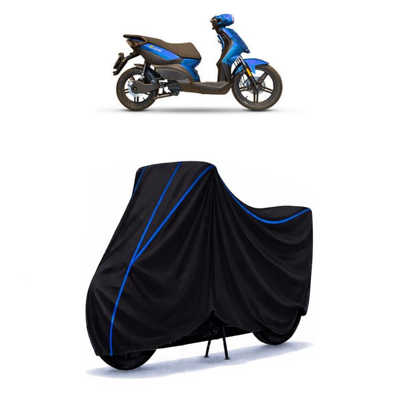 Image of Scooty Cover Water Resistant for Aftek Elmo | Universal Scooter & Bike Cover | Heavy Duty UV Dust, Rain & Scratch Protection | Elastic Fit All Weather Indoor Outdoor | Black with Blue Piping