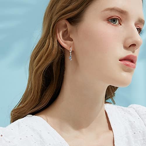 Silver Dolphin Earrings, Cute Animal Dolphin Hoops Drop Earrings, Joyful Ocean Love kindness Energy Dolphin Earrings, 925 Sterling Silver/Aquamarine Dolphin Earrings, Jewelry Gifts For Girls Women