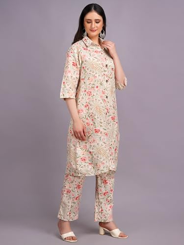 Image of Women's Printed Cotton Blend Co-ord Set Top & Bottom Two-Piece Set Casual & Office Wear