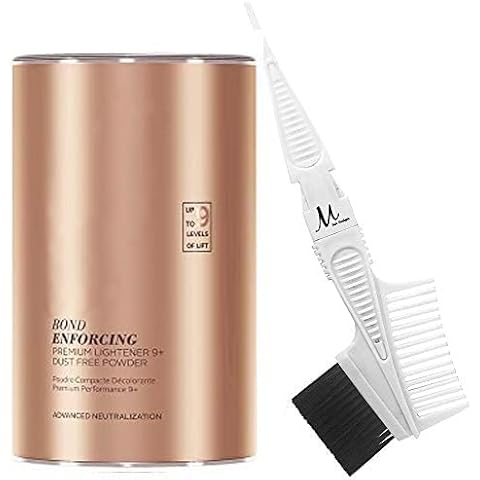BlondeMe Bleach Powder 9+ Premium Hair Lightener 450 grams and M Hair Designs Tint Brush Comb (Bundle) Cover