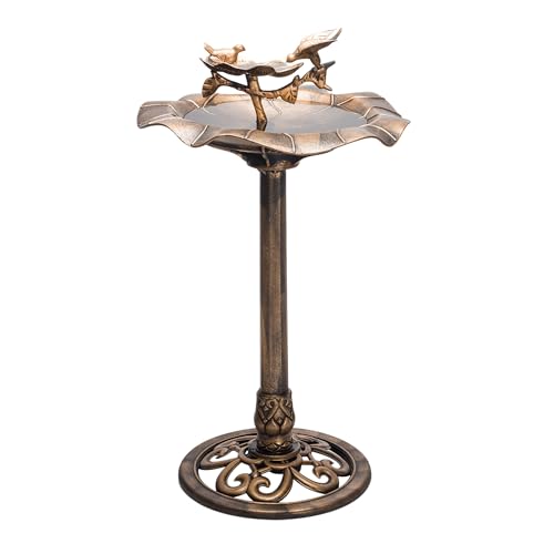 Image of Alpine Corporation 34 inch Tall Pedestal Birdbath Fountain with Bird and Flower