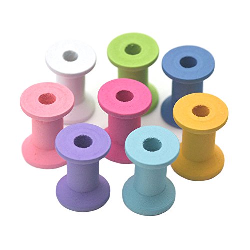 Bluemoona 20 Pcs - Natural Color Wood Empty Thread Spools Cylinder Craft Round Ends Bobbins For Ribbon Lace Line #TOP3
