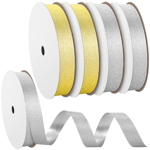 5/8in x 50yd Ribbon Diamond Dust Homecoming, Gold,Silver, 4 Rolls