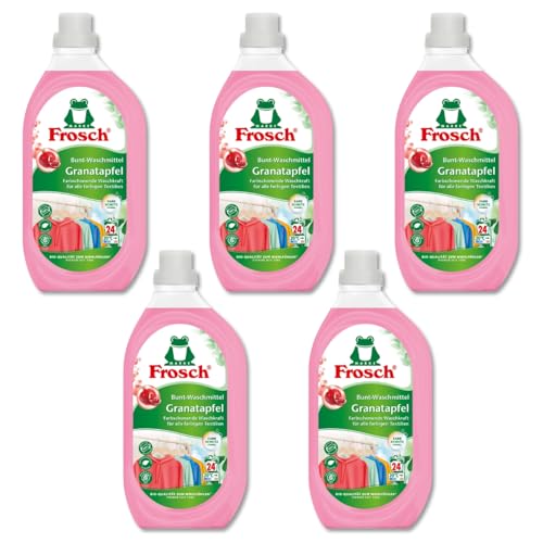 Frosch 5 x Bunt-Waschmittel Granatapfel Vorratspackung hohe Waschkraft für alle farbigen Textilien Vorteilspack mit 120 Waschladungen farbschützende Rezeptur mit Granatapfelauszügen