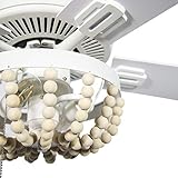 RIVER OF GOODS Coastal 52 Inch Wooden Bead LED Ceiling Fan, Cream