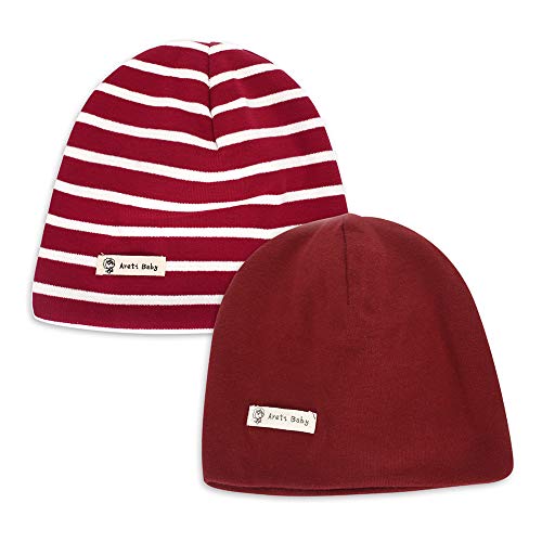 LACOFIA 2 Piezas Gorro Beanie para bebé Sombreros de Punto Calientes para bebés niñas Gorra de algodón 100% súper Suave para Invierno/otoño Rojo 0-6 Meses