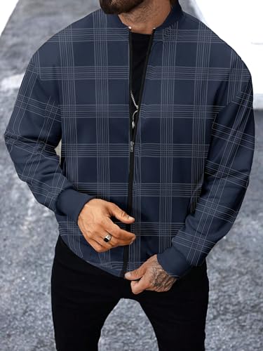 Image of Noble Monk Men Cotton Blend Checkered Full Sleeves Mock Collar Regular Fit Casual Jacket | Casual Winter Jackets | Jackets for Winter Wear