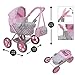 509 Crew: Cotton Candy Pink: Amanda Doll Pram - Pink, Grey, Polka Dot - W/Matching Handbag, Foldable, Removable Bassinet, Kids Pretend Play, Ages 3+