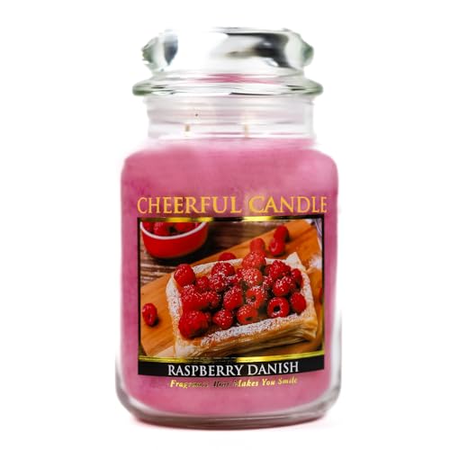 A Cheerful Giver - Raspberry Danish - 24oz Large Scented Candle Jar with Lid - Cheerful Candle - 135 Hours of Burn Time, Christmas Gift for Women, Pink