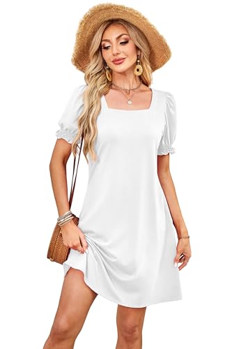 Image of RUMIA Summer Dresses for Women 2025 Casual Cute Square Neck Puff Short Sleeve Dress with Pockets