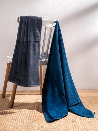 DAMENSCH 100% Cotton Towel, Super Soft Towels for Bath Large Size, Ultra Absorbent, Quick Dry Towel for Women, Long Lasting Colours Towels for Bath Men-Nightfall Blue, Twilight Grey