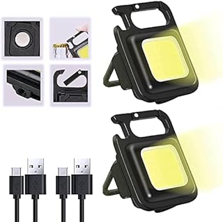 Mini LED Flashlight,2Pack COB Keychain Flashlight, 1000Lumens Bright Rechargeable Portable Pocket Flashlight 3 Light Modes Light Bottle Opener and Magnet Base for Fishing Walking Camping (Classic)