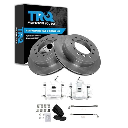 Image of TRQ Rear Brake Pad and Rotor Set Semi Metallic Rotors Calipers Compatible with 2010-2014 Toyota FJ Cruiser