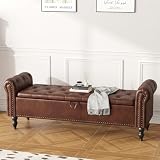 Ckaff Panca Fondo Letto Matrimoniale 160cm, Panca Contenitore Camera da Letto in Pelle PU, Cassapanca Pouf Organizzatore con Braccioli Arrotolati per Camera da Letto Soggiorno Ingresso, Marrone scuro