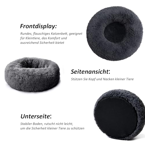 CALIYO Katzenbett Flauschig, Hundebett Kleine Hunde, Katzenkissen Hundekissen Waschbar, Trocknergeeignetes Katzen Bett, Hundebetten Rund Katzenkörbchen Durchmesser 60 cm(Dunkelgrau)