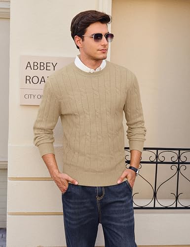 Cotrasen Mens Crewneck Sweater Cable Knit Pullover Sweater Textured Long Sleeve Twist Sweaters Winter Fall3