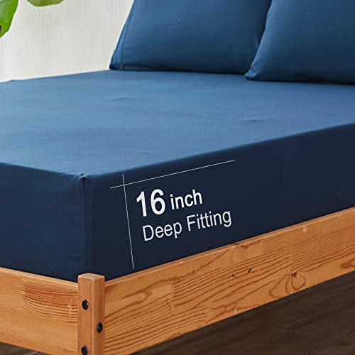 Image of SONORO KATE Bed Sheet Set Super Soft Microfiber 1800 Series Luxury Egyptian Sheets 18-Inch Deep Pocket Wrinkle and Hypoallergenic-3 Piece(Twin, Navy Blue)