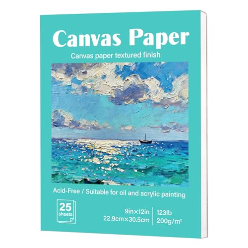 Prudiut 25 Sheets Canvas Paper Pad 9x12 Inches 180GSM Canvas Sheets Glue Bound Canvas-Textured Surface for Acrylic Oil Painting - Studio Painting Adults Kids Classroom Projects Students Art Hobbyists
